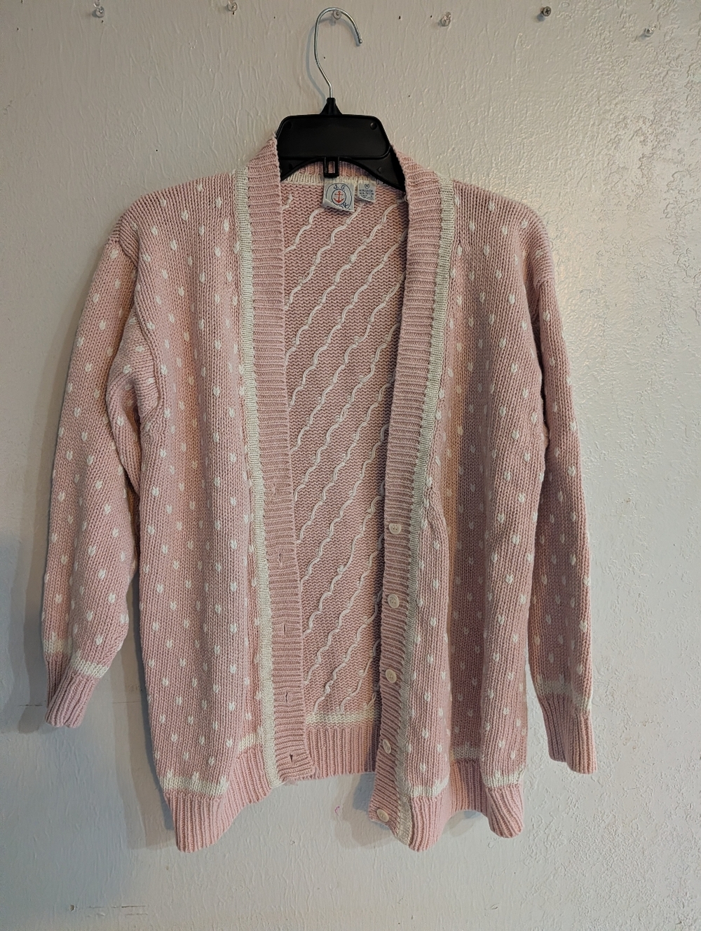 Women's Pink Button-Front Knit Cardigan with White Trim